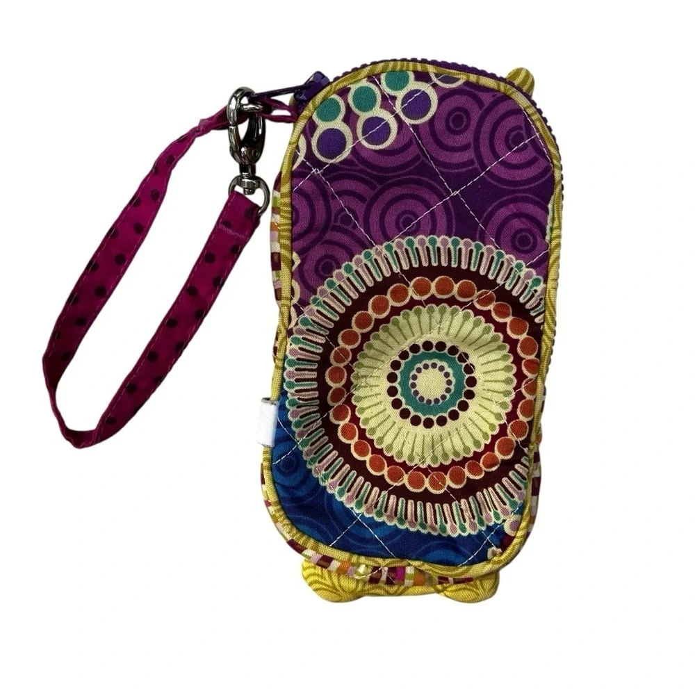 Douglas Sillo-ette Owl Fabric Zipper Wristlet Case 6”x4” Fabric Yellow Strap